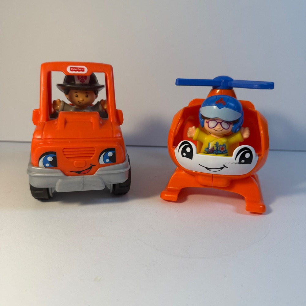 Fisher Price Little People Helicopter Pickup Truck Pilot Firefighter Vehicle Lot